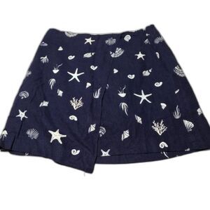 A New Day Navy Blue Seashell Starfish Linen Blend Wrap Skort Womens Size 6